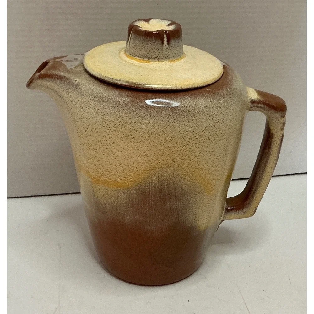 Frankoma Vintage Teapot Two Tone Brown Cream Glaze Mid Century Pottery Lid